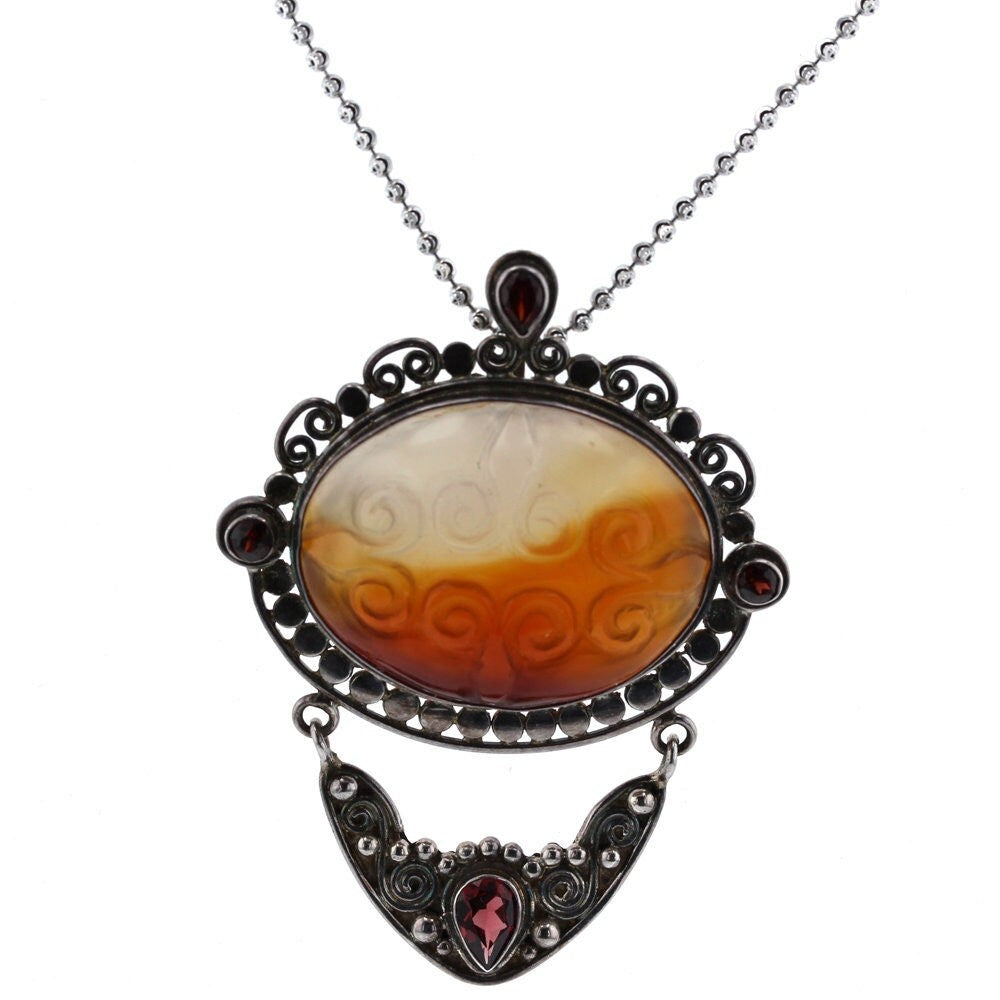 Silver & Onyx- Color Stone Pendant Necklace