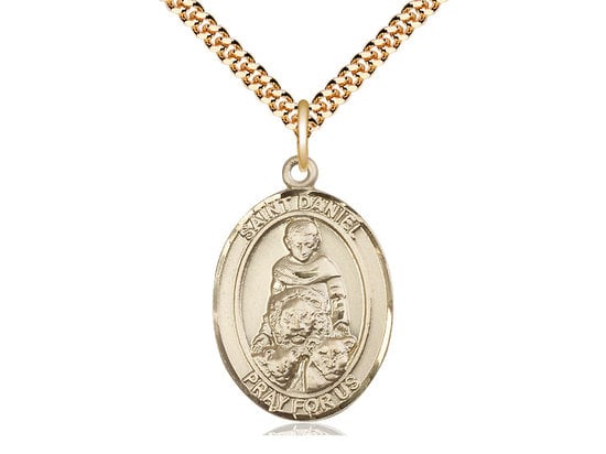 St Daniel Gold Filled Pendant on a 24 inch Gold Plate Heavy Curb Chain.
