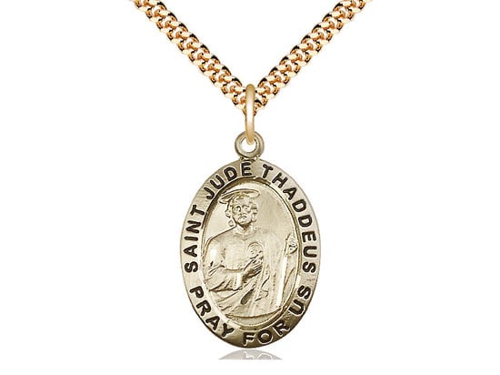 St Jude Gold Filled Pendant on a 24 inch Gold Plate Heavy Curb Chain.