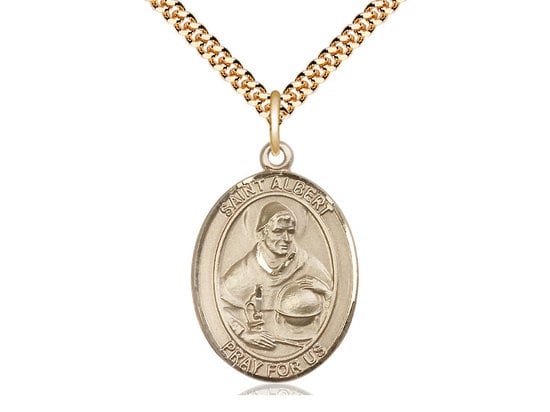 St Albert the Great Gold Filled Pendant on a 24 inch Gold Plate Heavy Curb Chain.