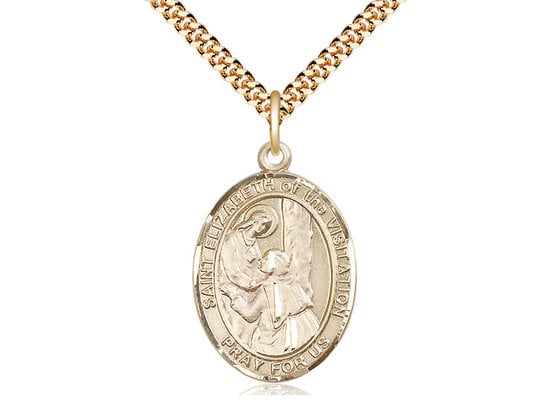 St Elizabeth of the Visitation Gold Filled Pendant on a 24 inch Gold Plate Heavy Curb Chain.
