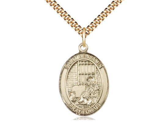 St Benjamin Gold Filled Pendant on a 24 inch Gold Plate Heavy Curb Chain.