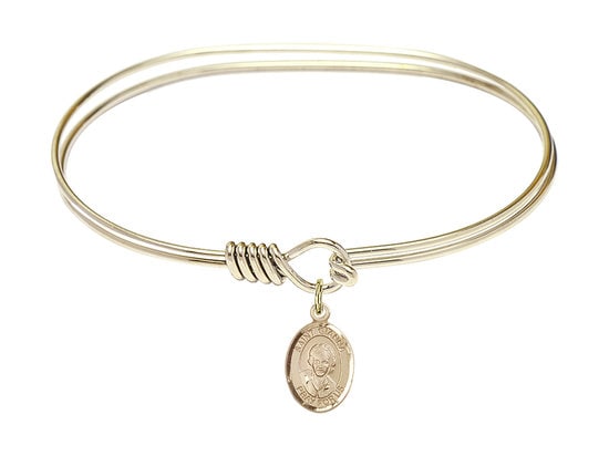 Saint Gianna Beretta Molla Gold Filled Charm on a 7 inch Oval Eye Hook Hamilton Gold Bangle Bracelet