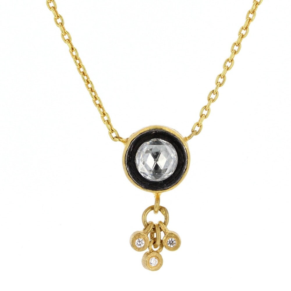 24kt Gold Fine Layered Pendant Necklace with Old-Cut Diamond