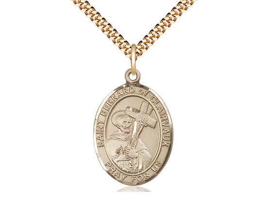 St Bernard of Clairvaux Gold Filled Pendant on a 24 inch Gold Plate Heavy Curb Chain.