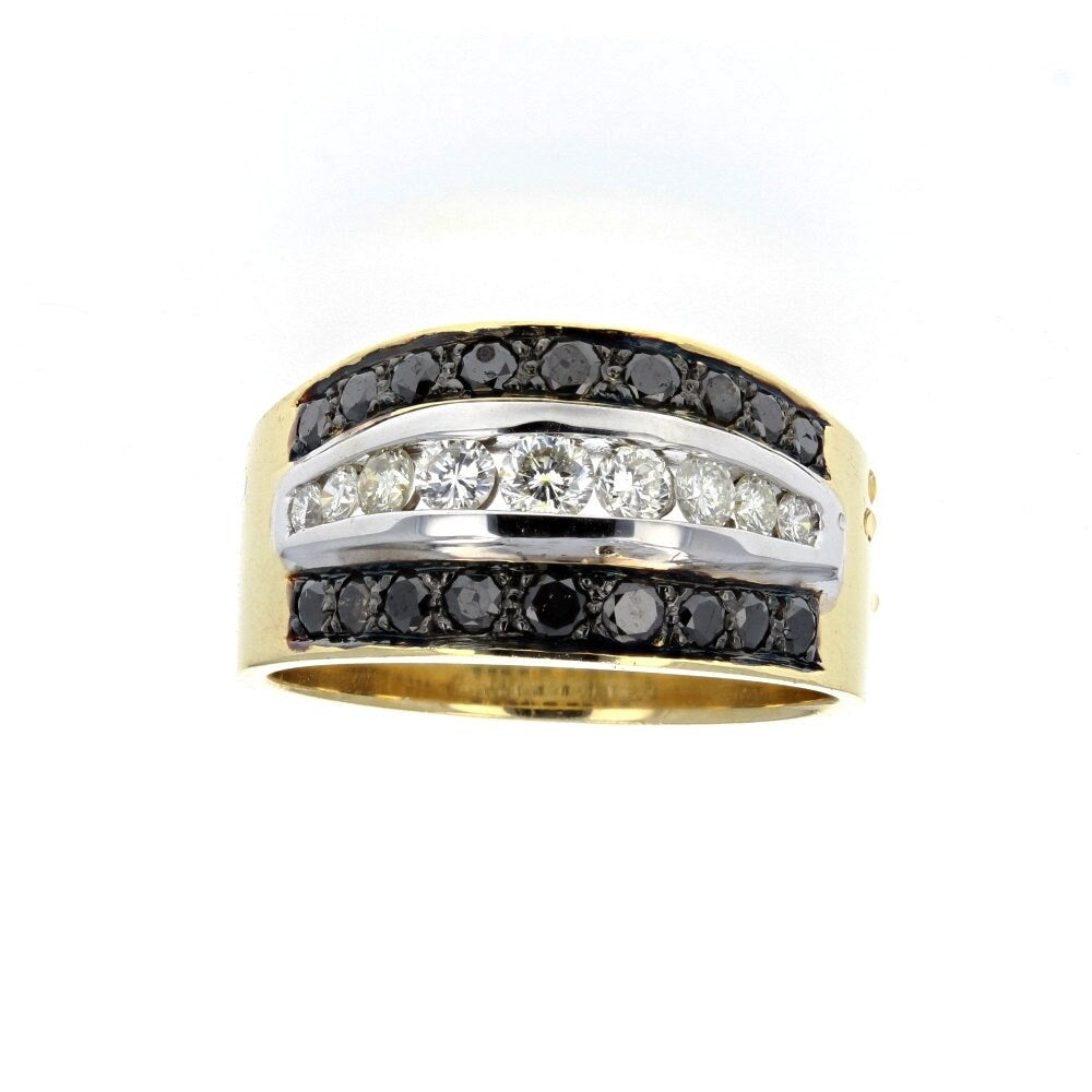 Yellow Gold Diamond and Black Diamond Ring with Gold - 0.66CT Diamonds, 1.06ct Black Diamonds, Size 10 1/4