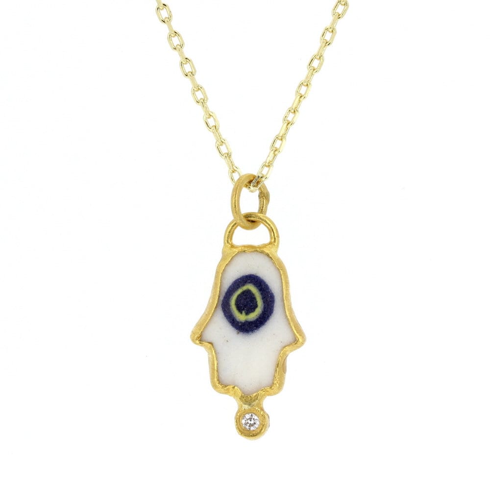 24 Karat Layered Silver Evil Eye Hand of God Pendant