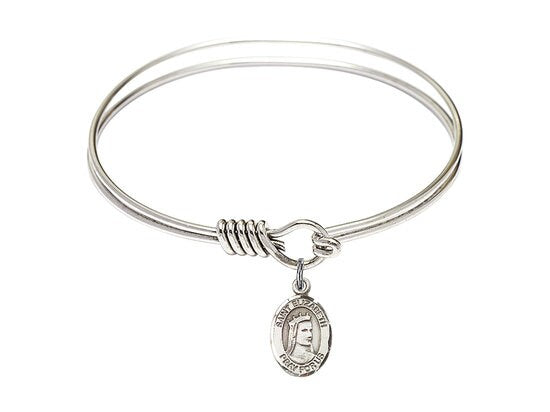 Saint Elizabeth of Hungary Sterling Silver Charm on a 6 1/4 inch Rhodium Round Eye Hook Rhodium Bangle Bracelet