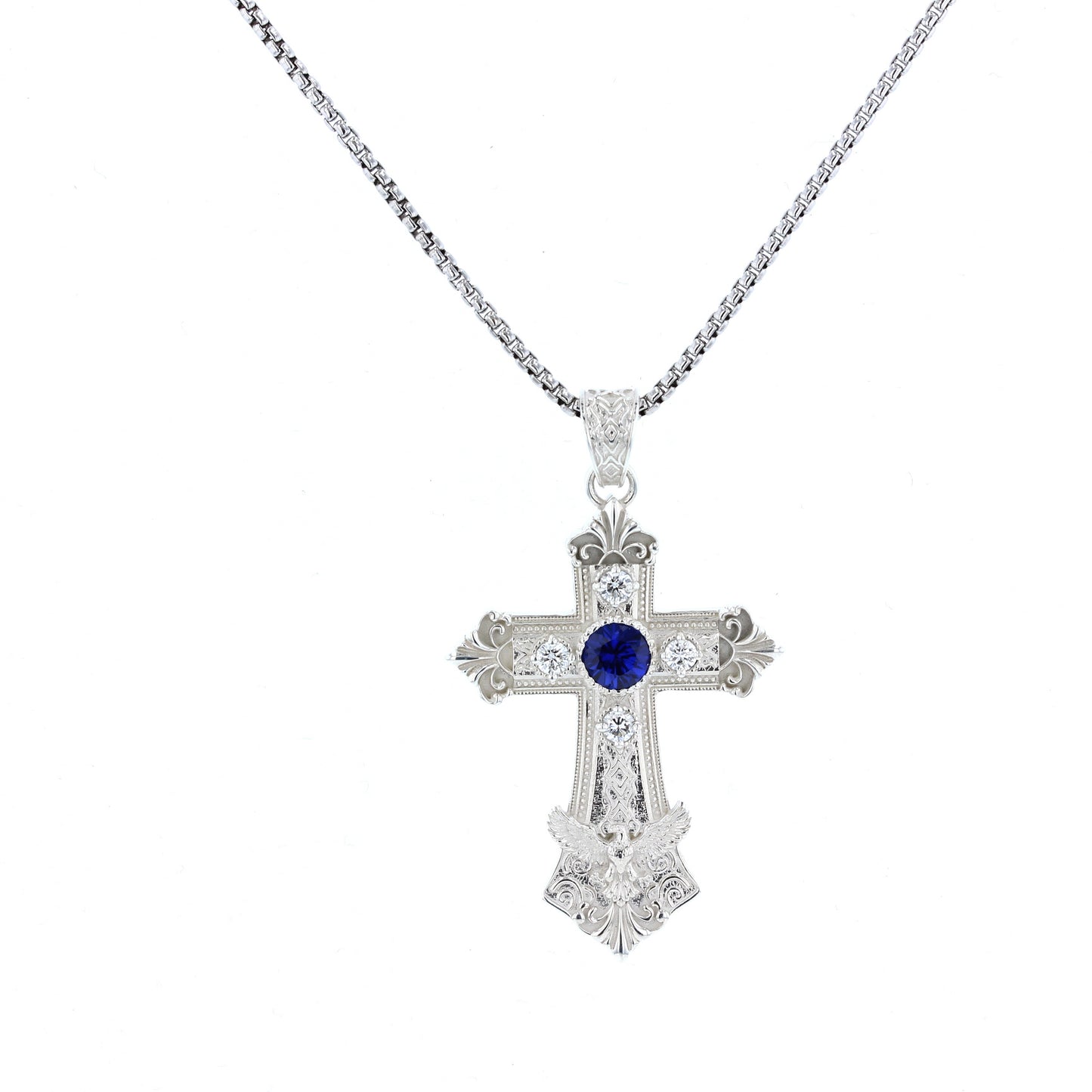 Sterling Silver Lab Grown Diamond & Colored Gem  Cross