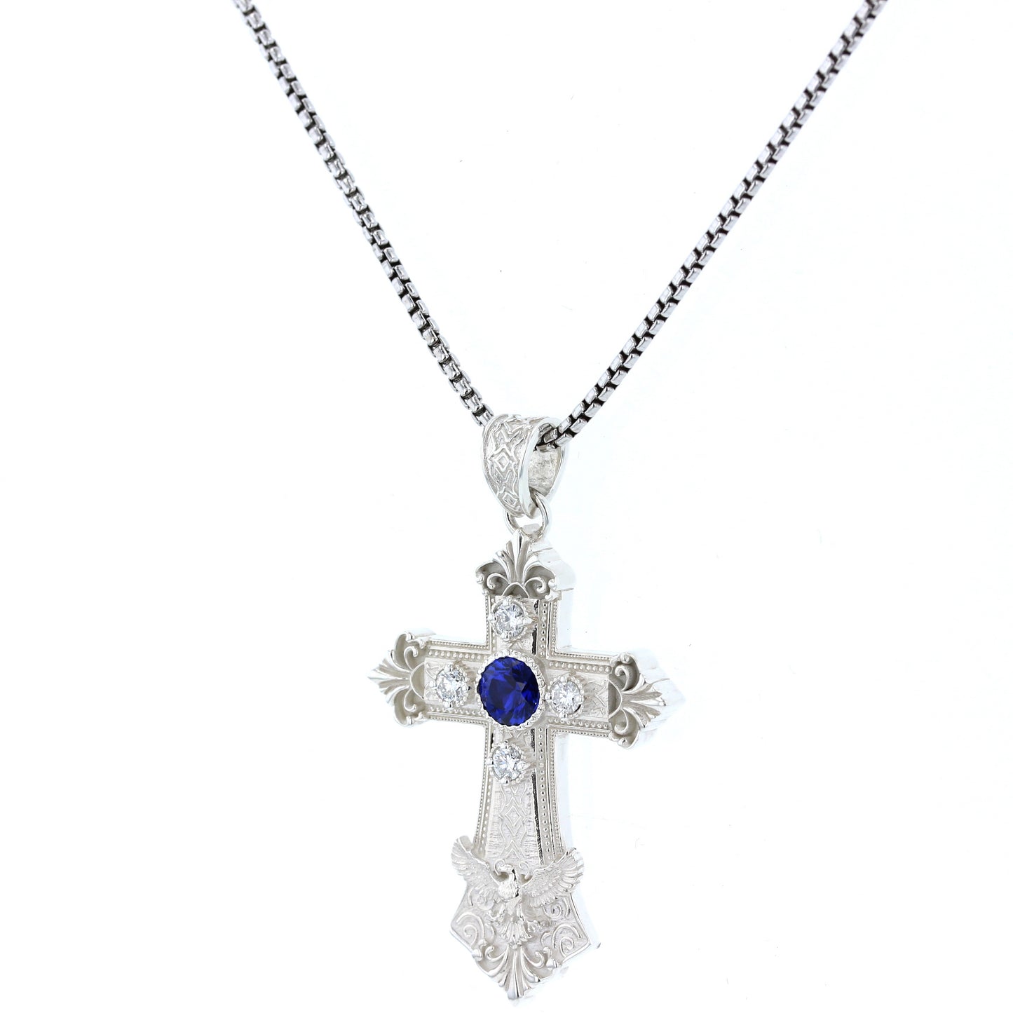 Sterling Silver Lab Grown Diamond & Colored Gem  Cross