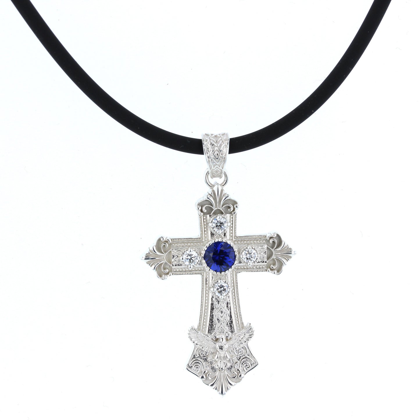 Sterling Silver Lab Grown Diamond & Colored Gem  Cross