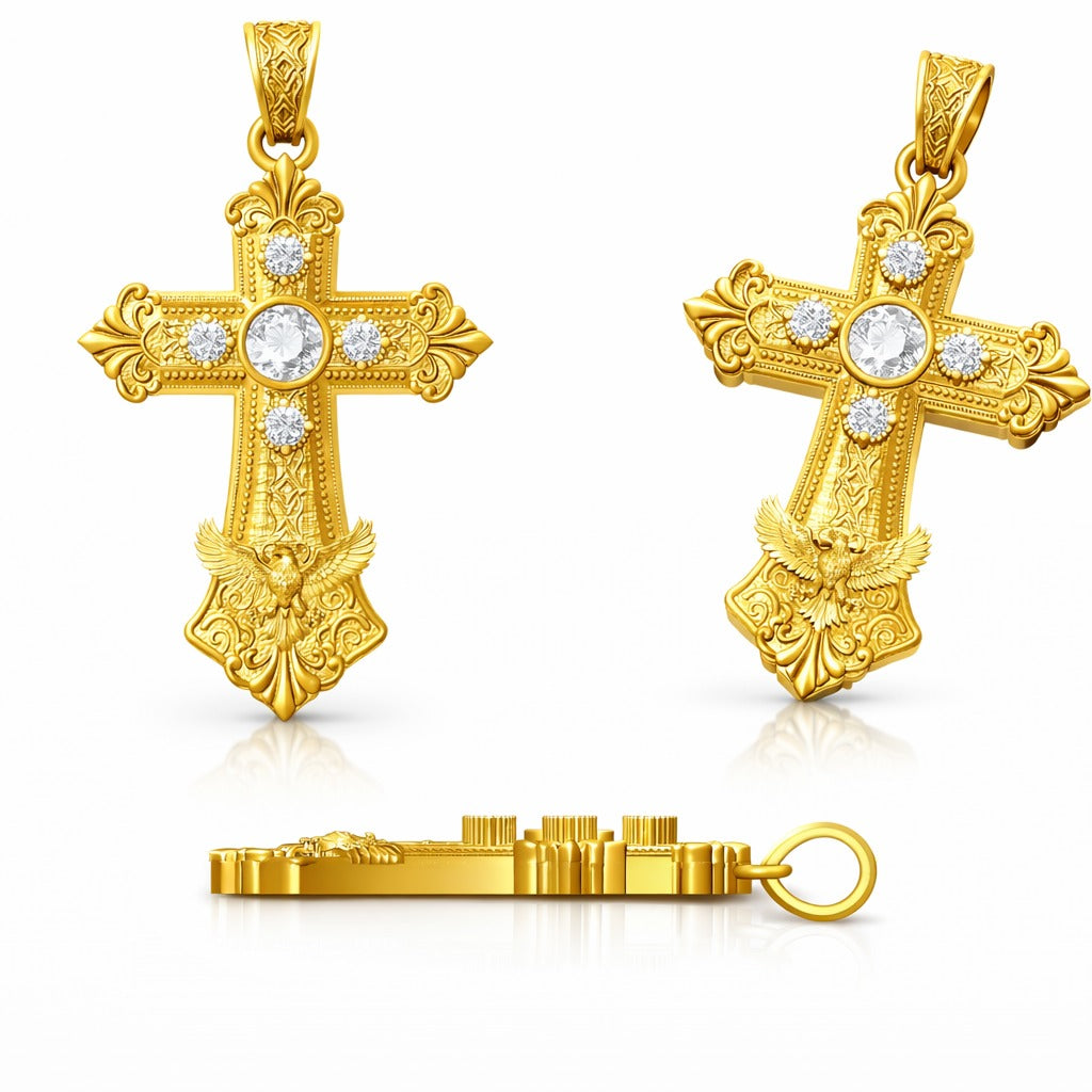 14KT Gold Diamond Cross With Eagle