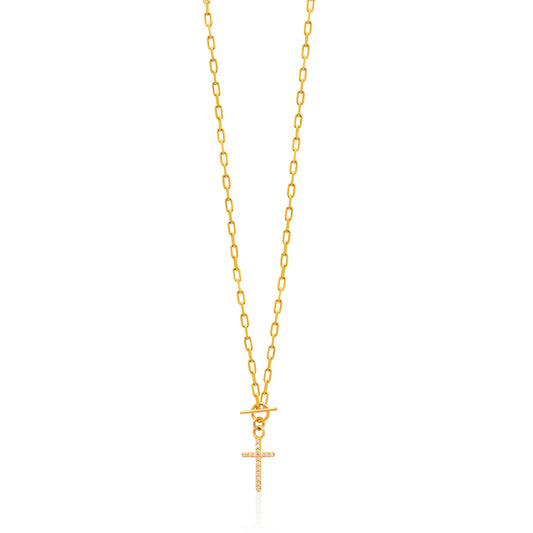 Cubic Zirconia Cross Sterling silver Togle Lock Necklace