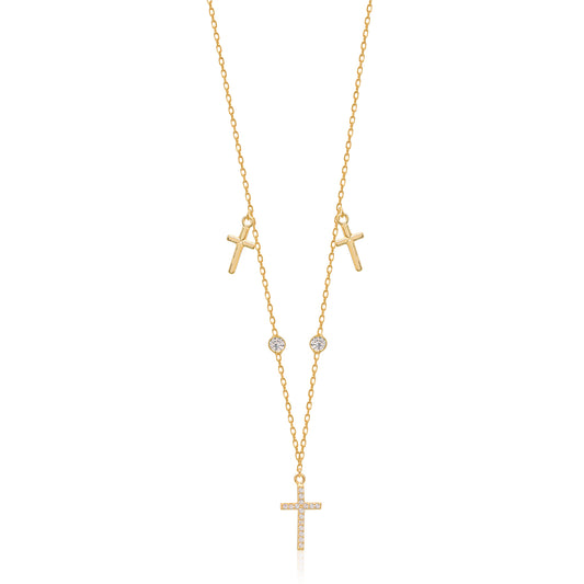 Cubic Zirconia Dangling Cross Sterling silver Necklace