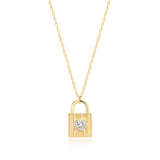 Cubic Zircon Heart & Lock Sterling silver Necklace