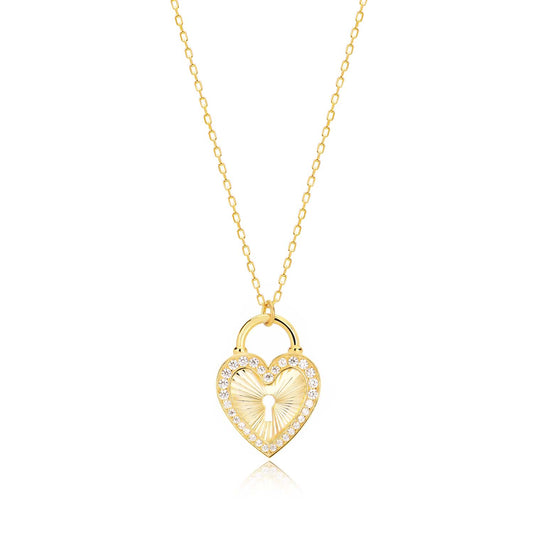 Cubic Zircon Heart & Lock Sterling silver Necklace
