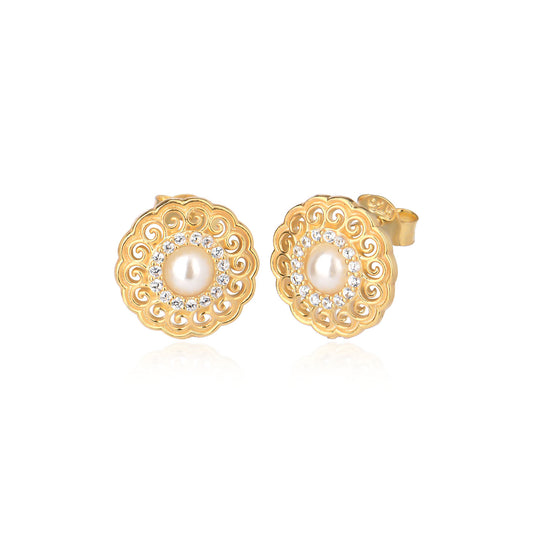 Cubic Zircon & Pearl earring in Sterling silver