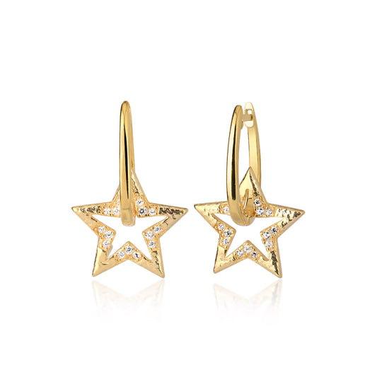 Cubic Zirconia Star Hoop earring in Sterling silver