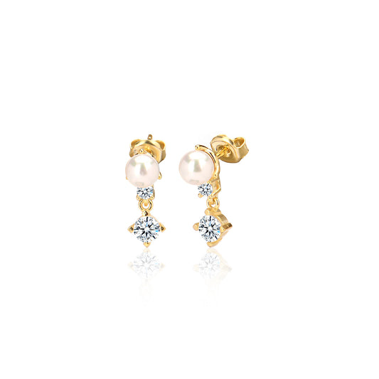 Cubic Zircon & Pearl earring in Sterling silver
