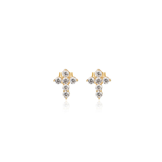 Cubic Zircon Cross Stud earring in Sterling silver