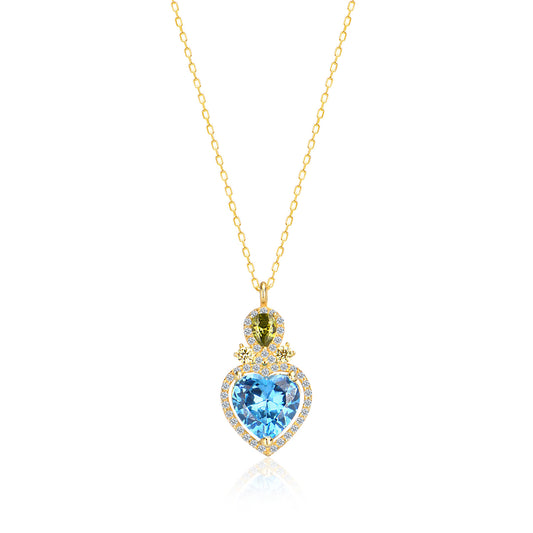 Cubic Zircon Heart colored stone Sterling silver Necklace