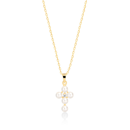 Cubic Zirconia Cross & Pearl Sterling silver Necklace