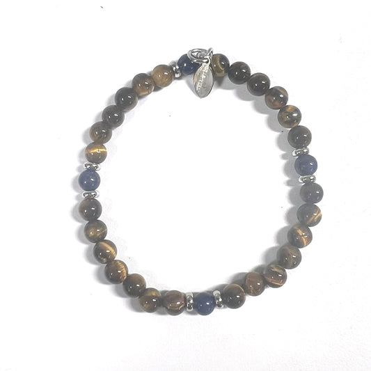 Lapis Lazuli & Tiger Eye Gemstone Stretch Bead Bracelet