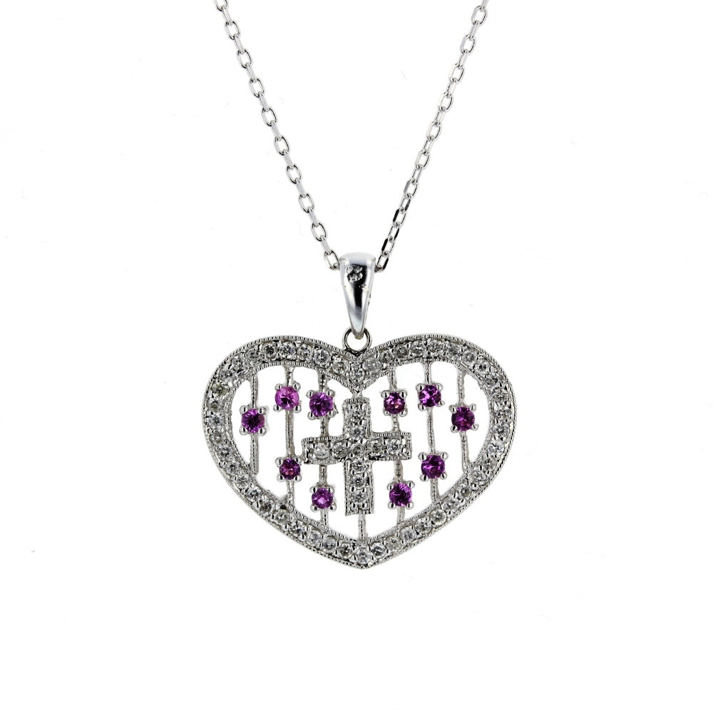 Diamond & Pink Sapphire Heart Pendant