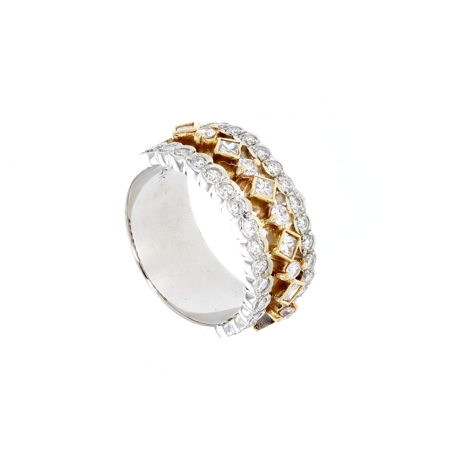 Two Tone Gold Wide Band Diamond Ring