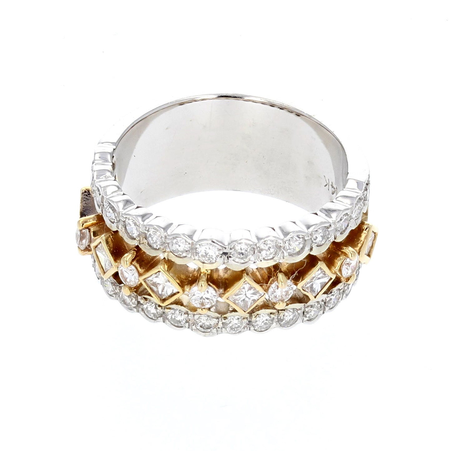 Two Tone Gold Wide Band Diamond Ring