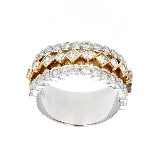 Two Tone Gold Wide Band Diamond Ring