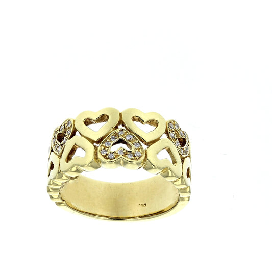 Yellow Gold Diamond Heart Band Ring