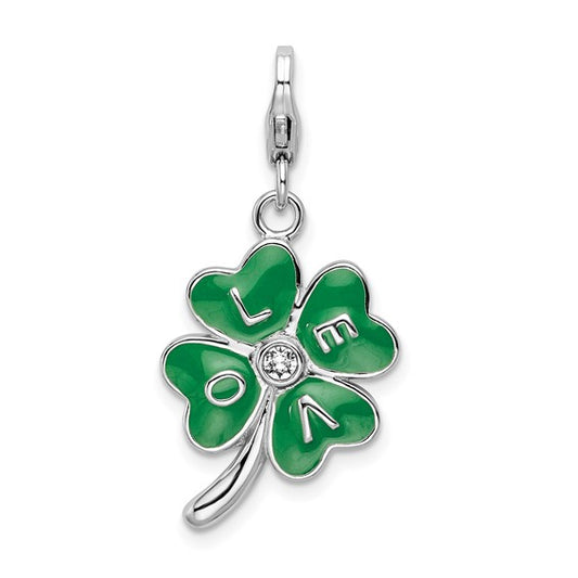 Epoxy and Shell Leaf Clover  CZ Pendant