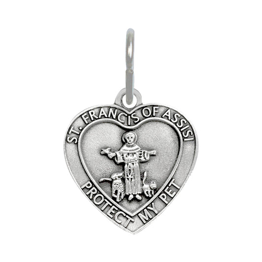 1-1/2 Inch Pewter Heart and St. Francis Pet Medal