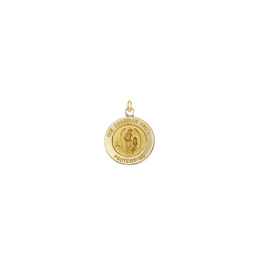 1/4 Inch Gold Round Guardian Angel Medal