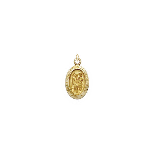 3/8 Inch Gold Oval St. Christopher Medal, Patron Saint of Travelers