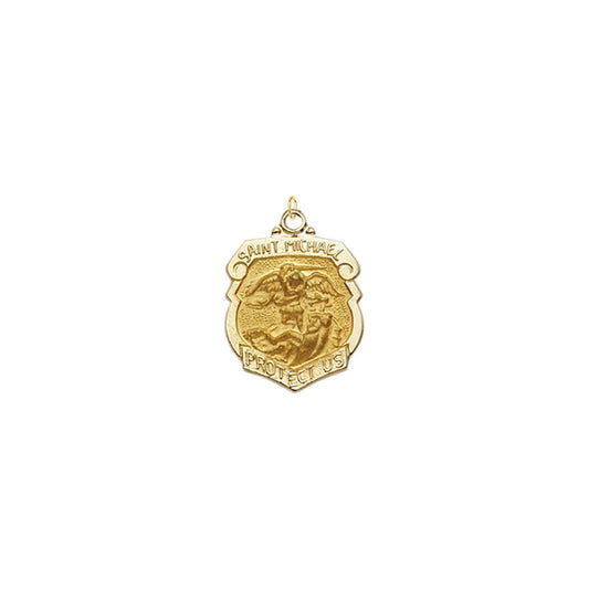 5/8 Inch Gold Shield St. Michael Medal, Patron Saint of Police Officers