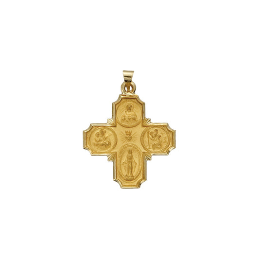 1-1/16 Inch Gold Hollow Four Way Medal with Scalloped Detailing