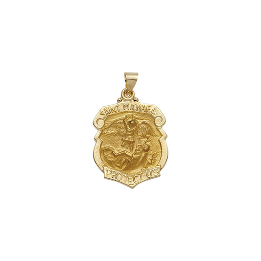 1-1/18 Inch Gold Hollow Shield St. Michael Medal, Patron Saint Of Police Officers