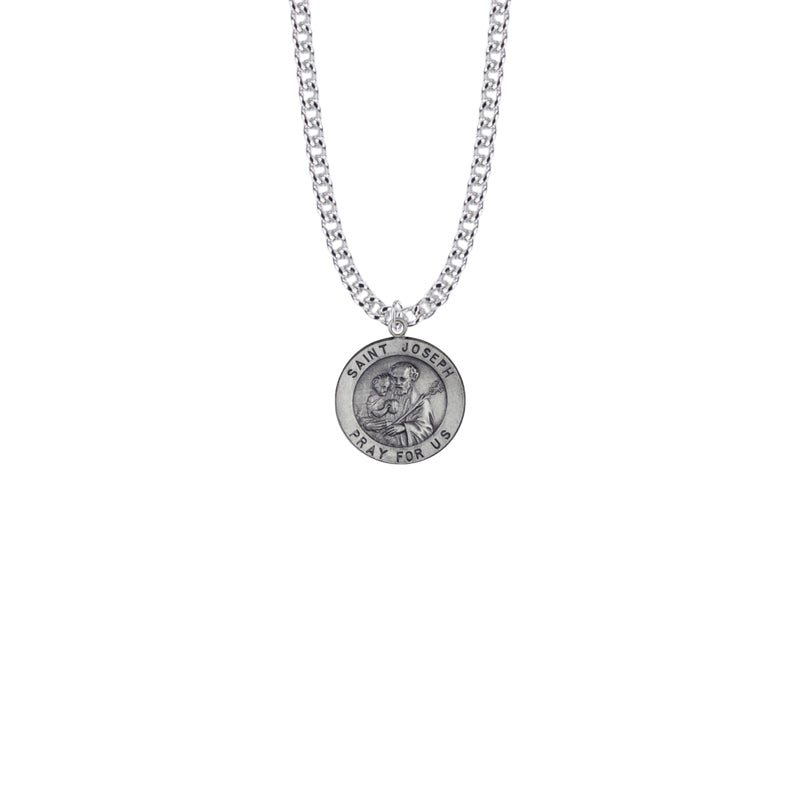 Sterling Silver Round St. Joseph Medal, Patron Saint of Carpenters and Fathers
