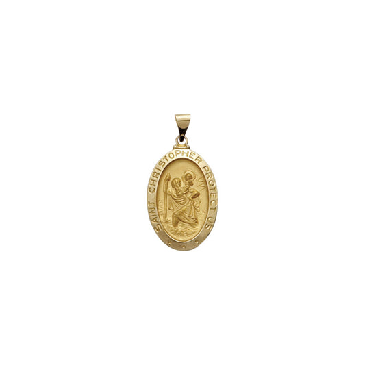Gold Hollow Oval St. Christopher Medal, Patron Saint of Travelers
