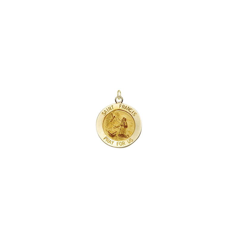 5/8 Inch Gold Round St. Francis Medal, Patron Saint of Animals