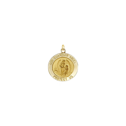 1/2 Inch Gold Round Guardian Angel Medal