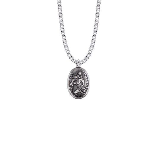 Brass Silver Finish Oval St. Christopher Medal