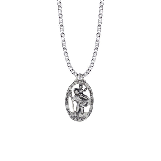 Sterling Silver Pierced Oval St. Christopher Medal, Patron Saint of Travelers