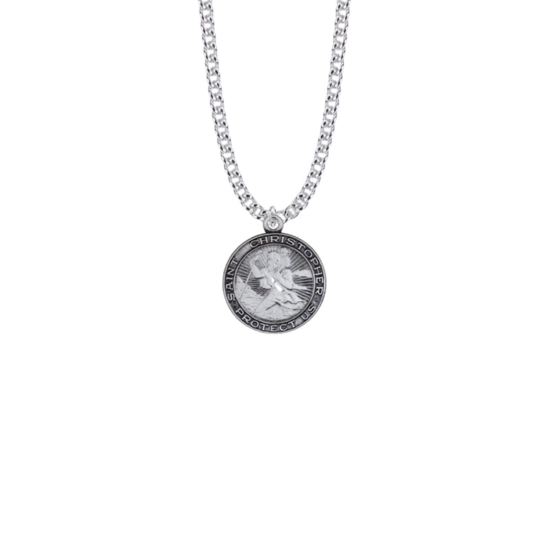 Sterling Silver Round St. Christopher Starburst Medal, Patron Saint of Travelers