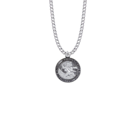 Sterling Silver Round St. Christopher Starburst Medal, Patron Saint of Travelers