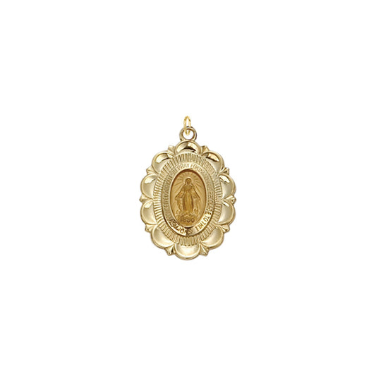 Gold Oval with Polished Border Filigree Miraculous Medal