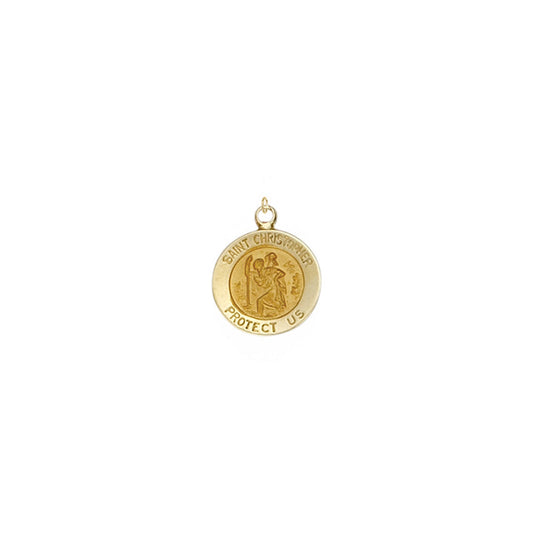 3/8 Inch Gold Round St. Christopher Medal, Patron Saint of Travelers