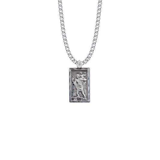 Sterling Silver Rectangle St. Christopher Medal, Patron Saint of Travelers